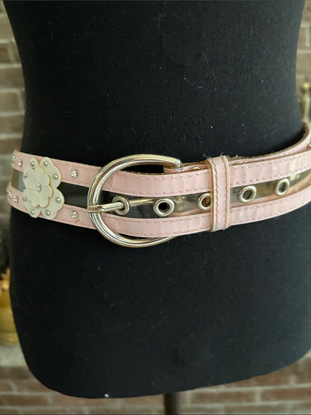 Pink Floral Accent Women's Belt with Silver Hardware